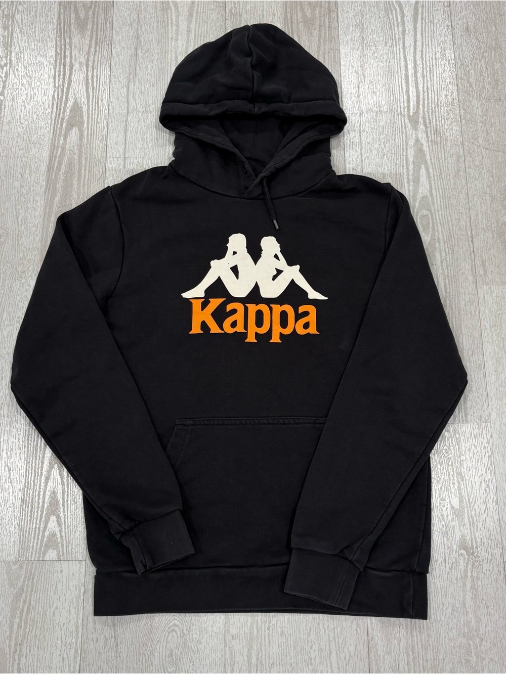 Kappa Logo Graphic Pullover Hoodie (Black / Cream & Orange) Size S